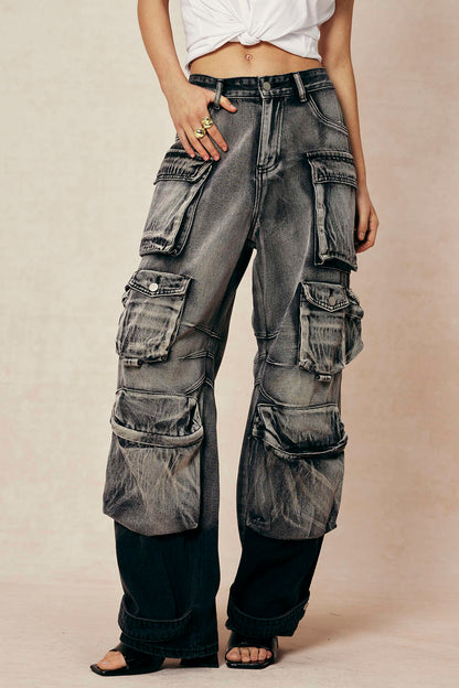 Ombre Wide Leg Cargo Jeans