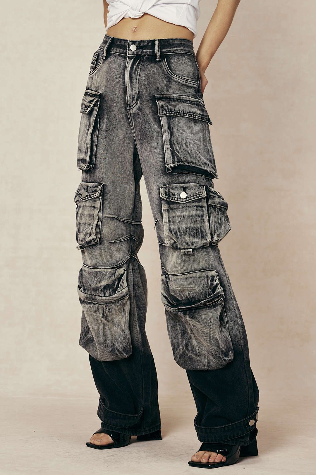 Ombre Wide Leg Cargo Jeans