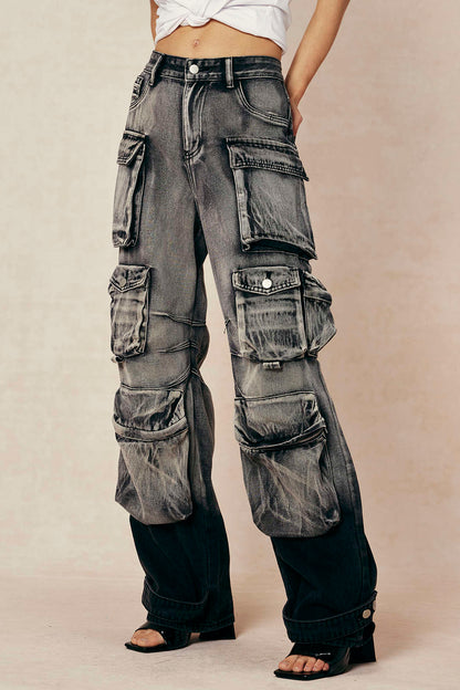 Ombre Wide Leg Cargo Jeans