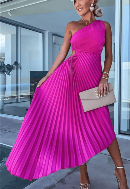 One Shoulder Pleated Maxi Dress