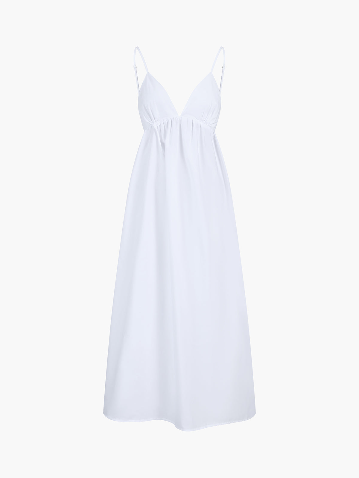 Open Back V-Neck White Maxi Dress