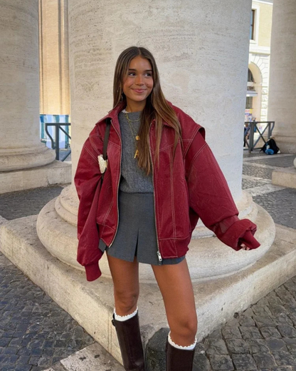 Oversized Leather Bomber Jacket
