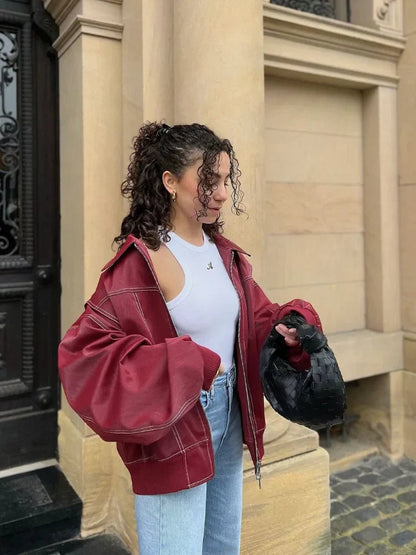 Oversized Leather Bomber Jacket