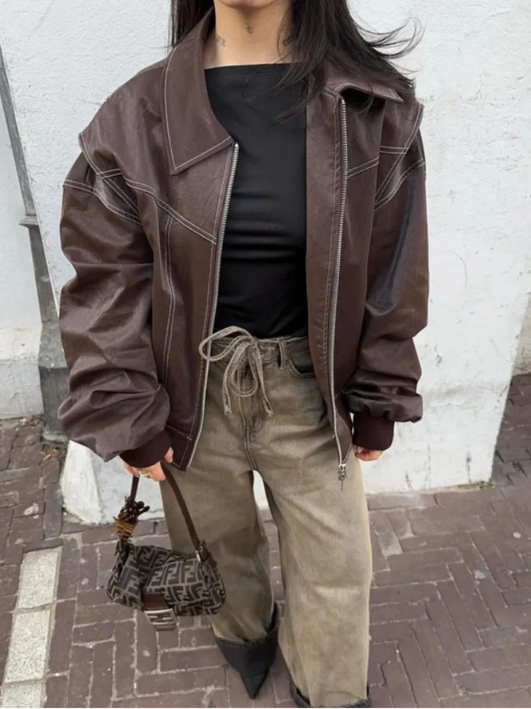 Oversized Leather Bomber Jacket