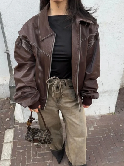 Oversized Leather Bomber Jacket