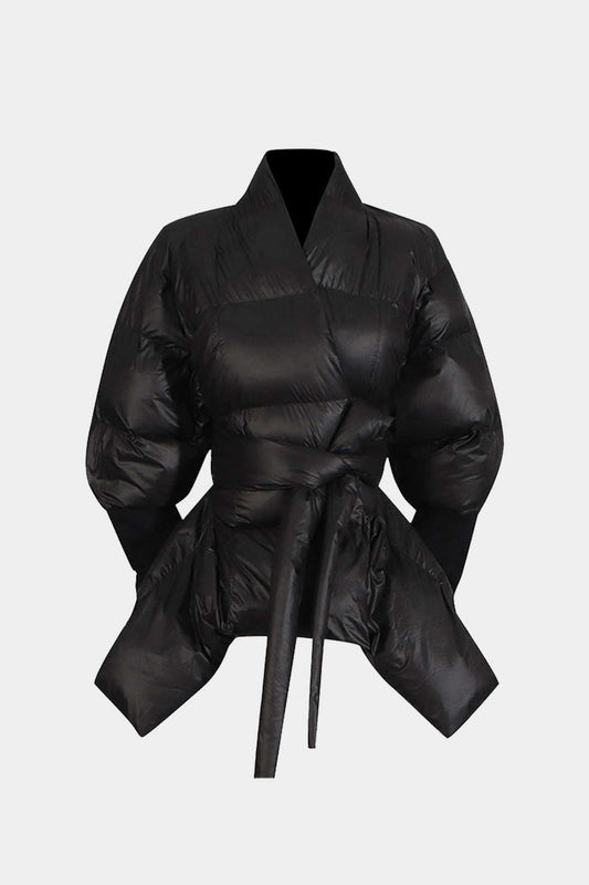 Padded Belted High Collar Puffer Jacket