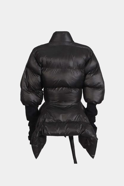 Padded Belted High Collar Puffer Jacket