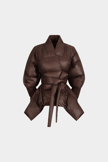 Padded Belted High Collar Puffer Jacket