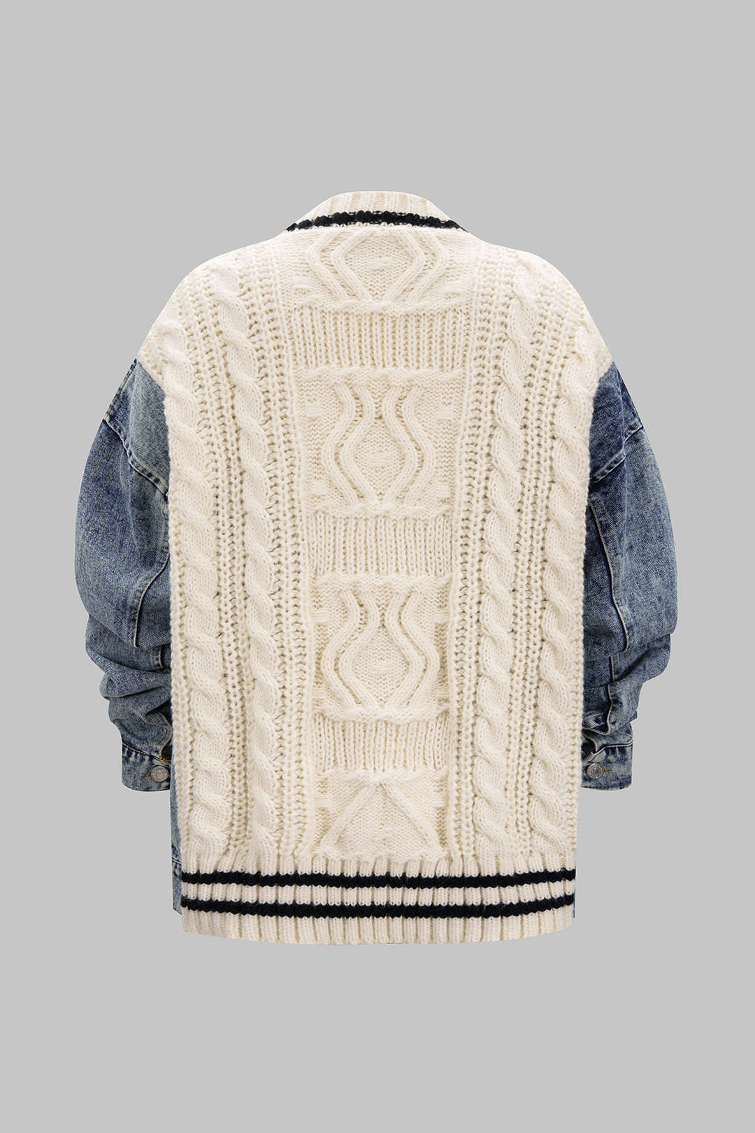 Patchwork Knit Denim Outerwear Jacket
