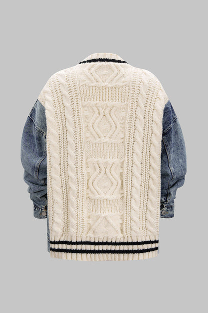 Patchwork Knit Denim Outerwear Jacket