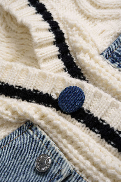 Patchwork Knit Denim Outerwear Jacket