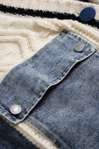 Patchwork Knit Denim Outerwear Jacket