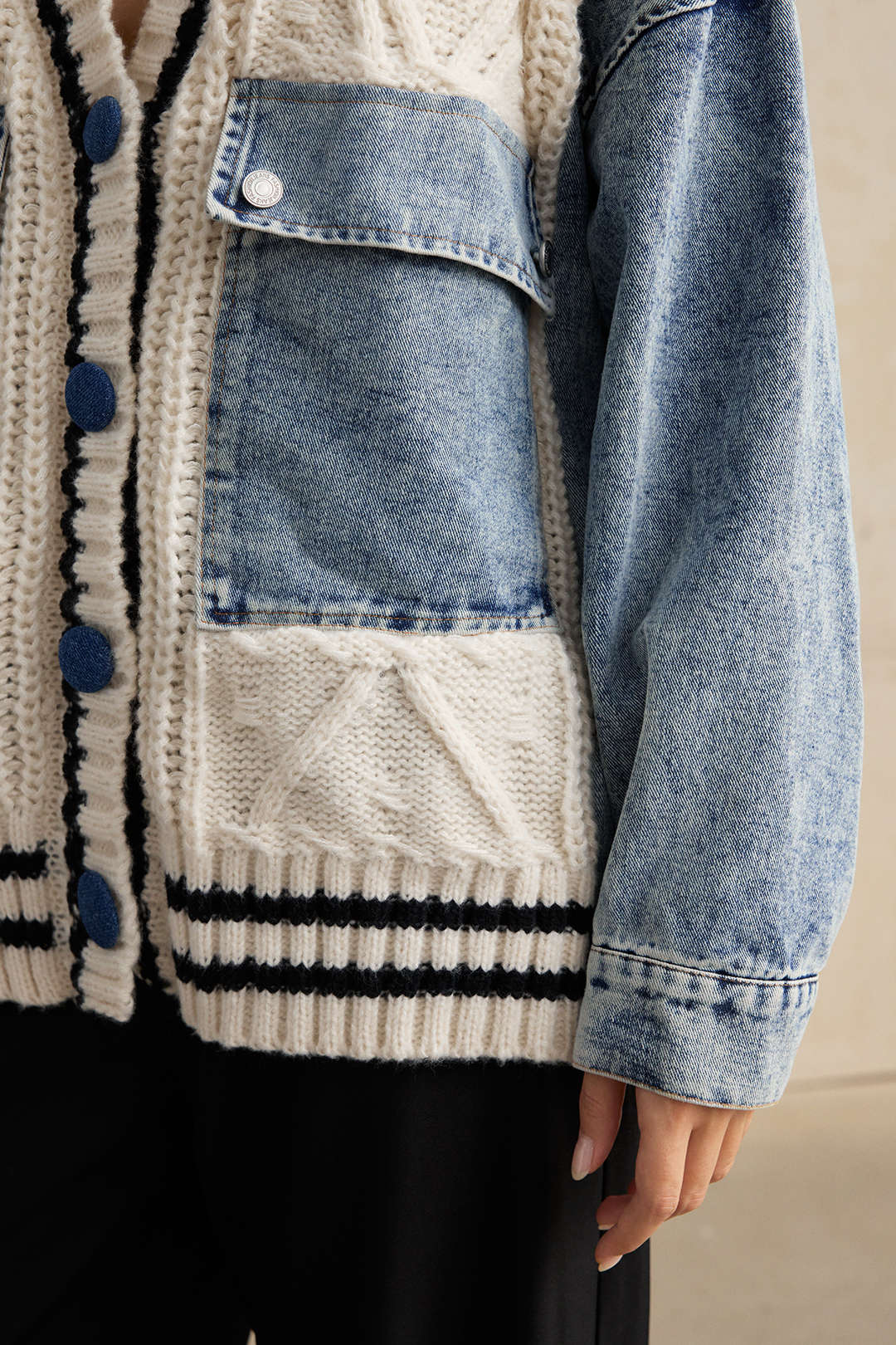 Patchwork Knit Denim Outerwear Jacket