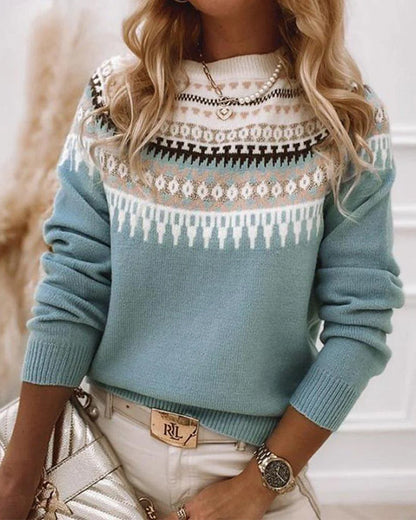 Patterned Crewneck Knit Sweater