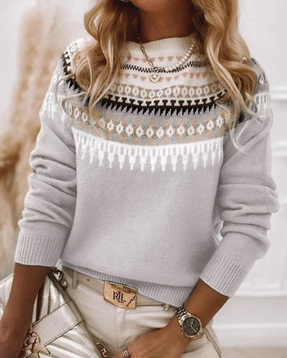 Patterned Crewneck Knit Sweater