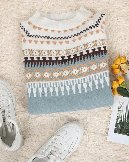 Patterned Crewneck Knit Sweater