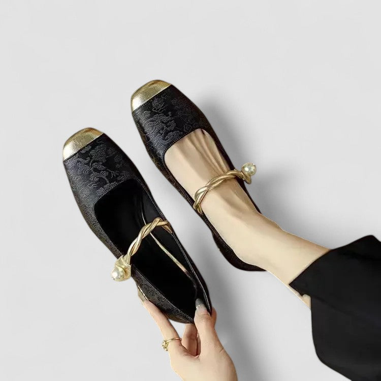 Pearl Strap Block Heel Pumps