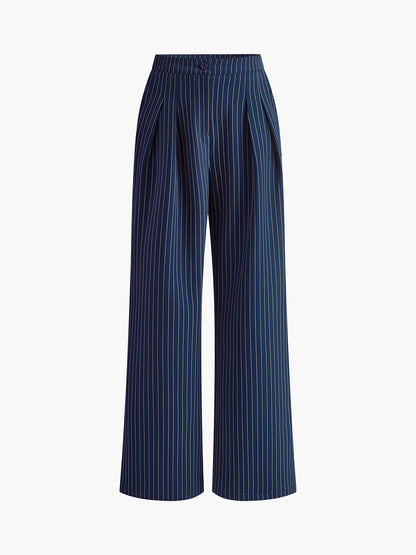 Pinstripe Pleated Wide Leg Pants