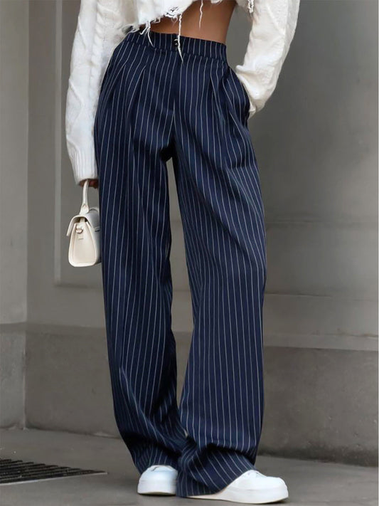 Pinstripe Woven Wide Leg Trousers Women