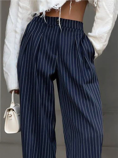 Pinstripe Woven Wide Leg Trousers Women