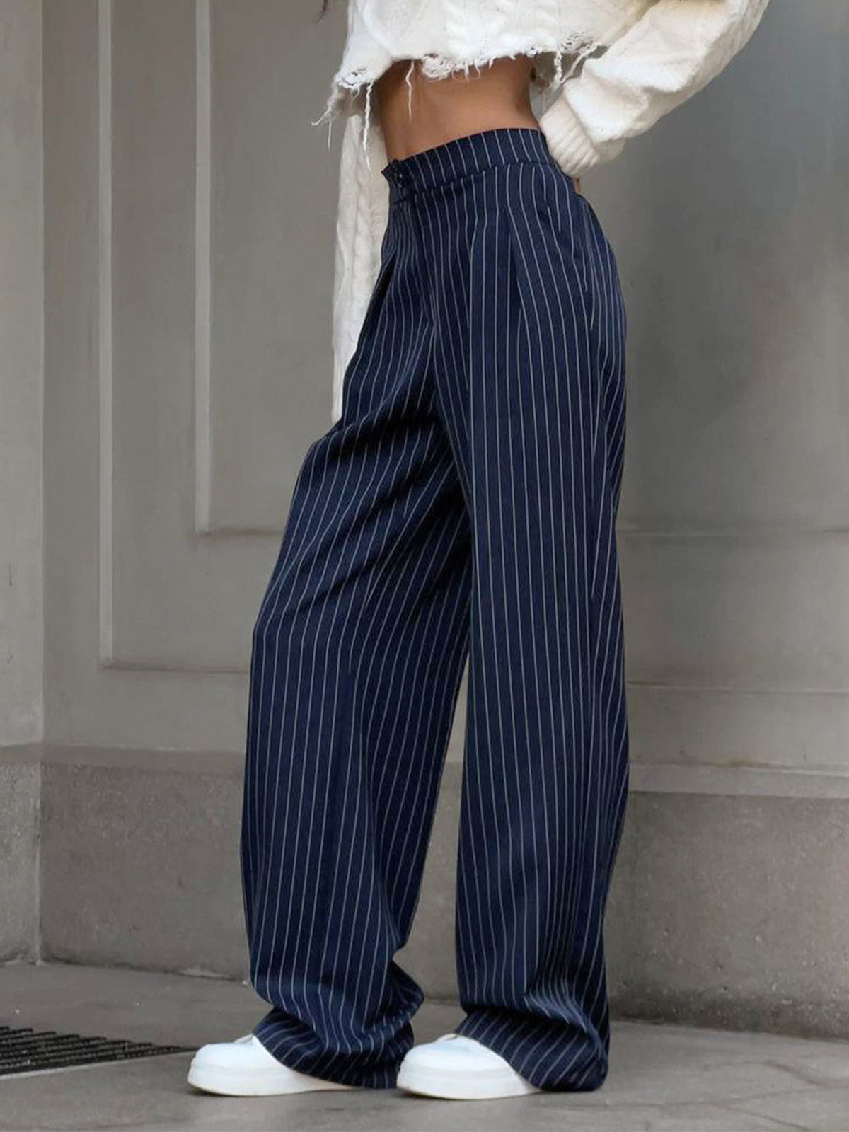 Pinstripe Woven Wide Leg Trousers Women