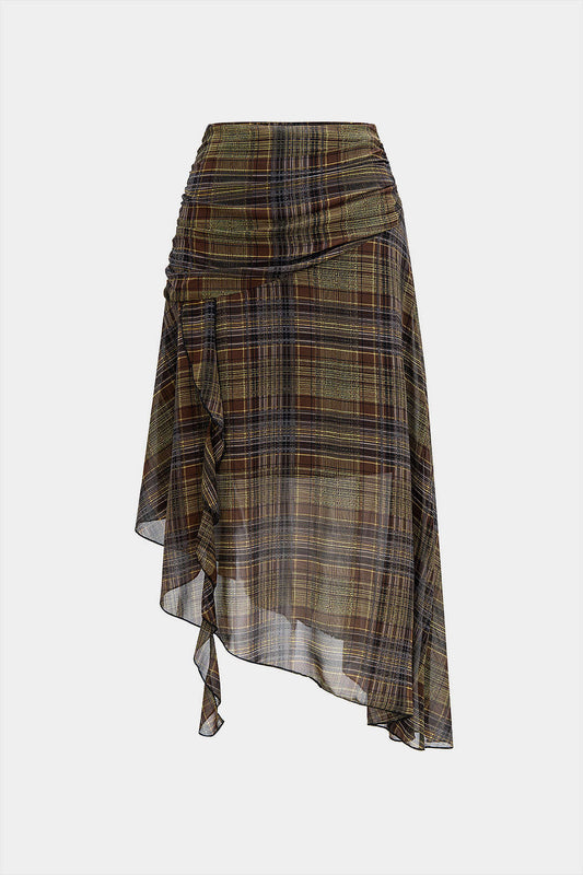 Plaid Ruched Asymmetrical Skirt