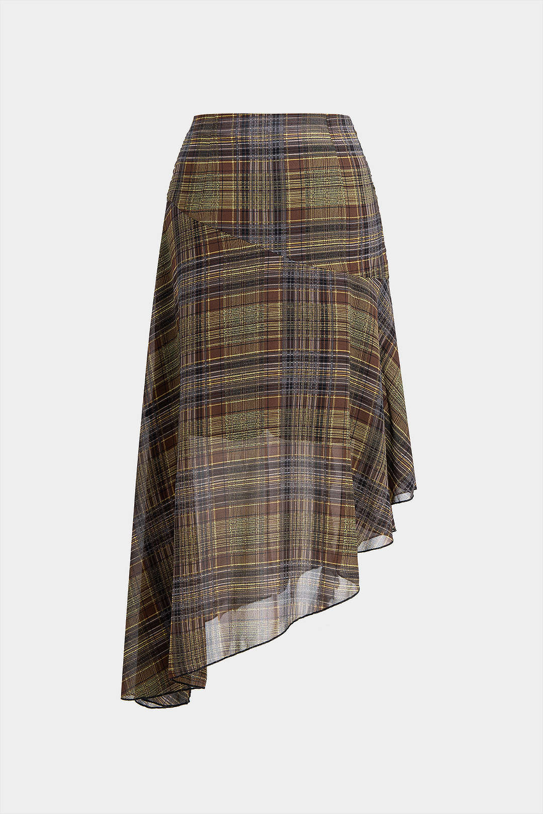 Plaid Ruched Asymmetrical Skirt