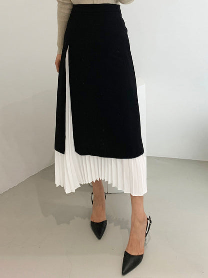 Pleated Two Tone Midi Skirt