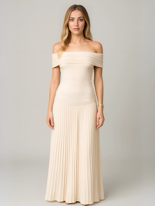 Pleated V-Neck Maxi Dress