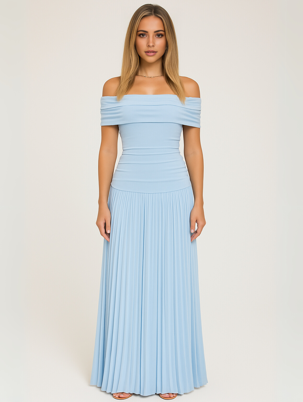 Pleated V-Neck Maxi Dress