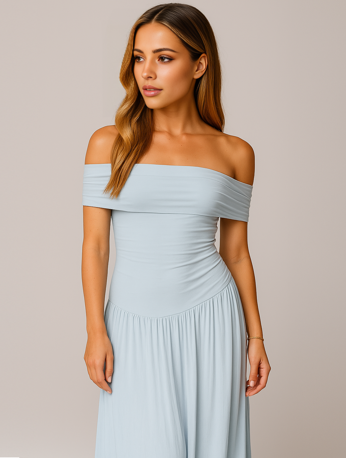Pleated V-Neck Maxi Dress