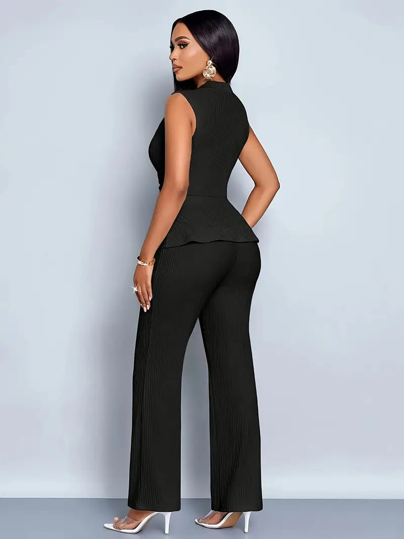 Pleated Wrap Top And Trousers Set