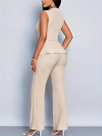 Pleated Wrap Top And Trousers Set
