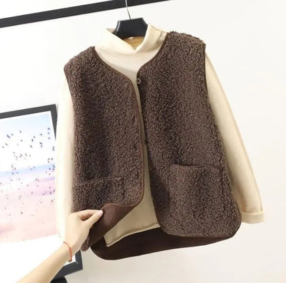 Plush Fabric Sleeveless Jacket