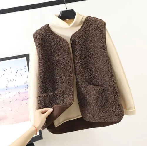 Plush Fabric Sleeveless Jacket