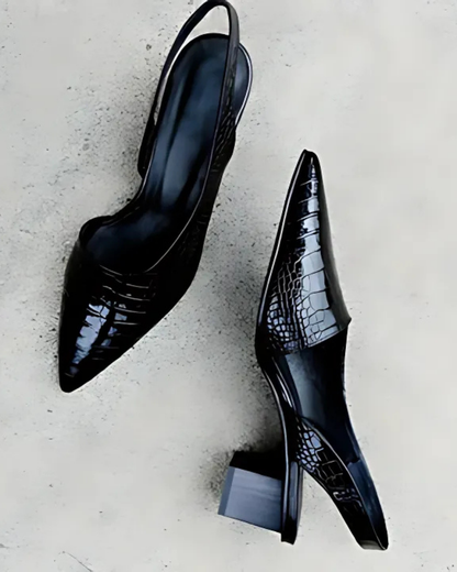 Pointed Toe Adjustable Black Slingback Heels