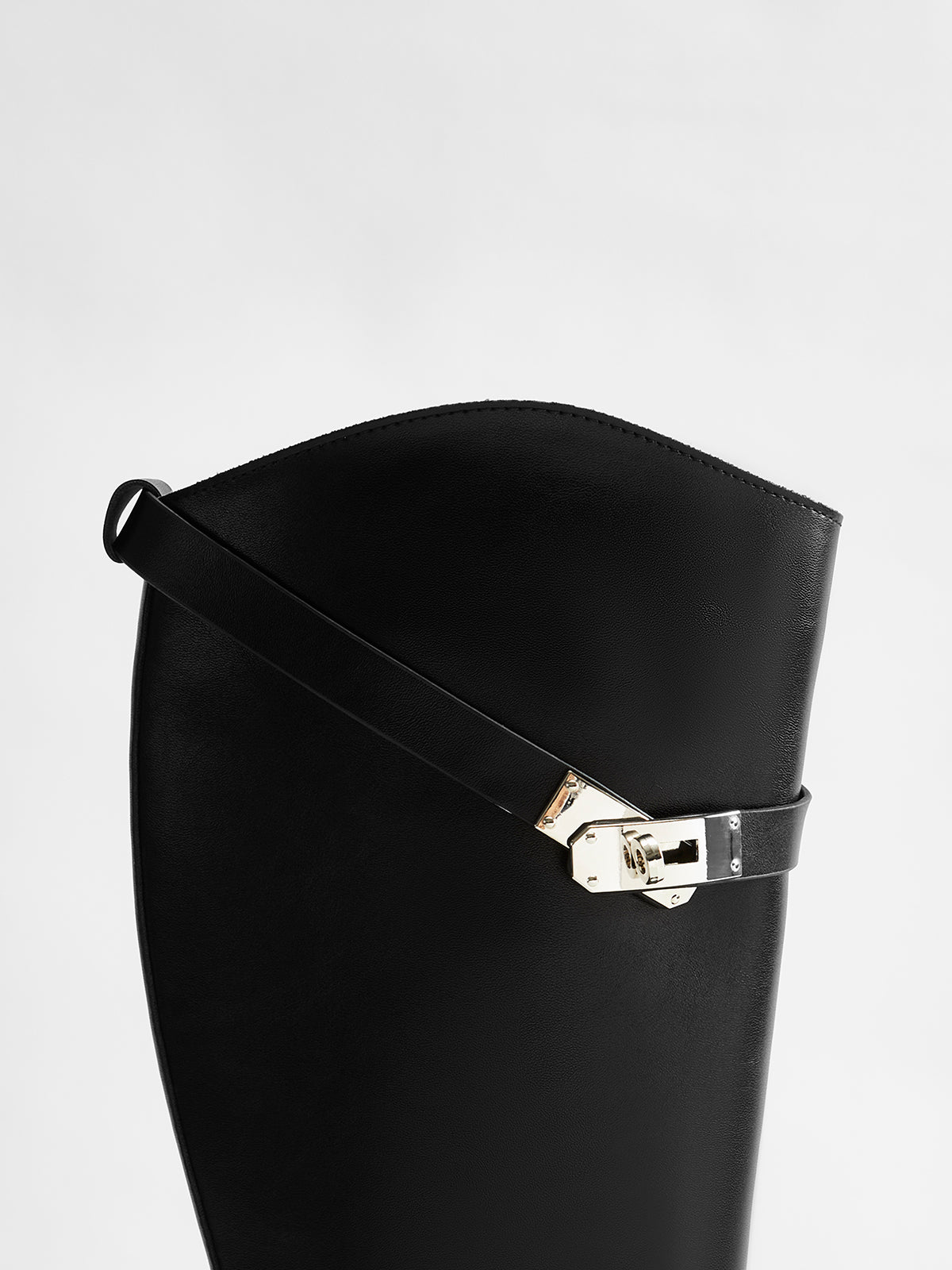 Polyurethane Belted Black Knee High Boots