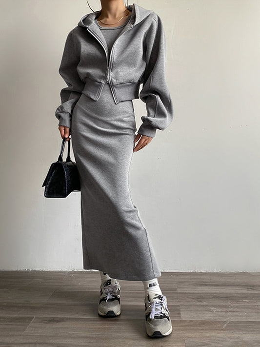 Rayon Blend Zip Detail Hoodie