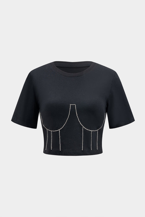 Rhinestone Embellished Cotton T-Shirt