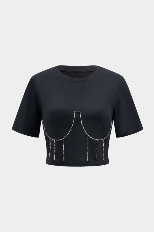 Rhinestone Embellished Cotton T-Shirt