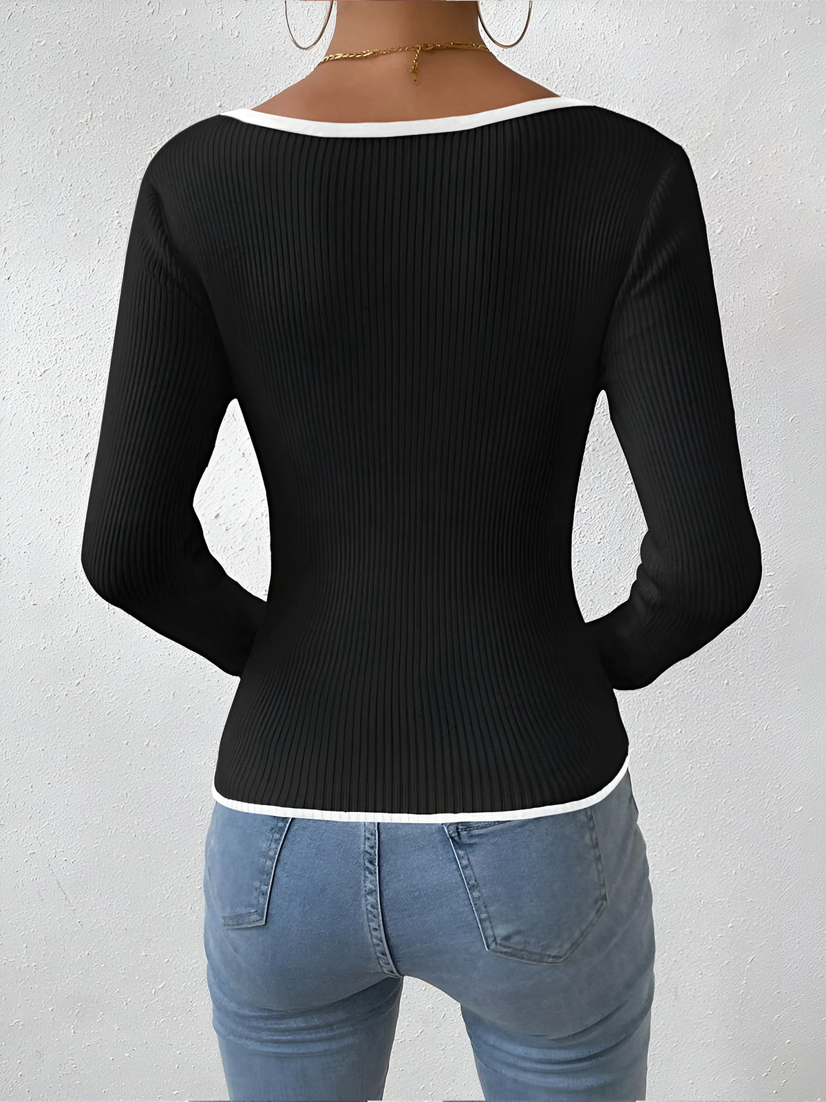 Ribbed Contrast Trim Knit Sweater