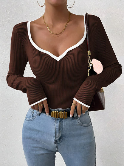 Ribbed Contrast Trim Knit Sweater
