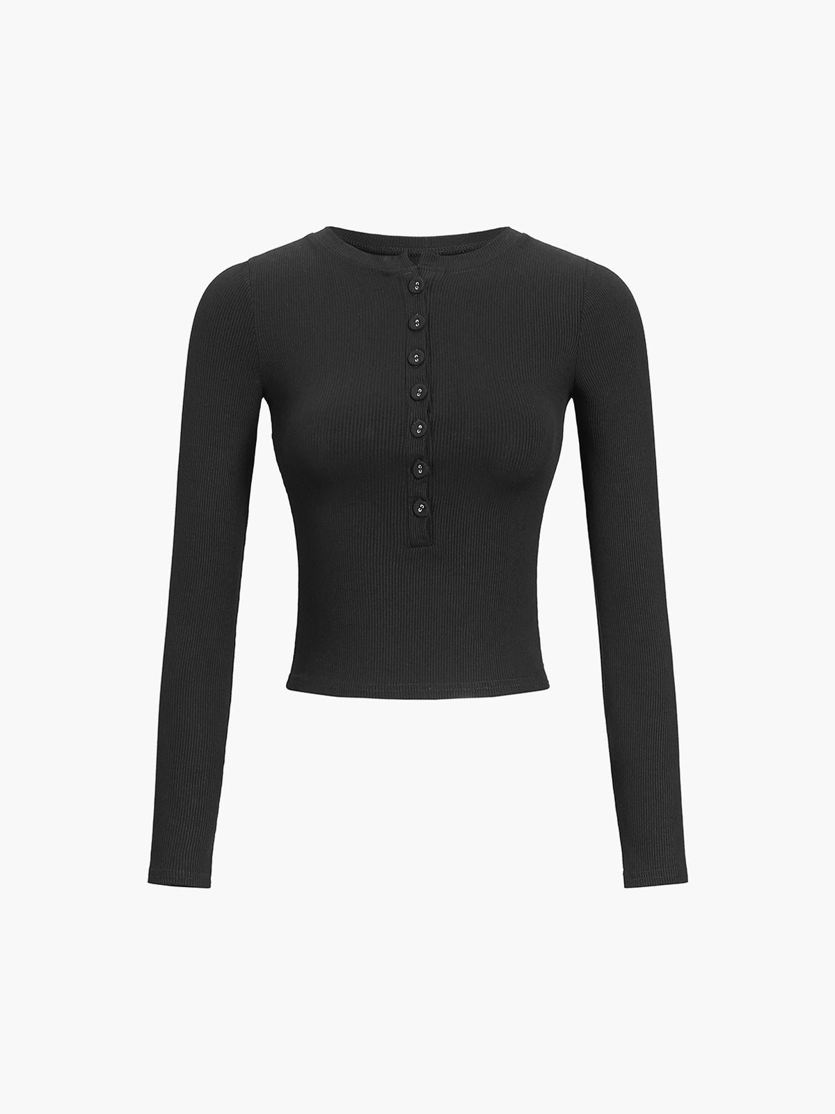 Ribbed Long Sleeve Cropped Button Down Shirt