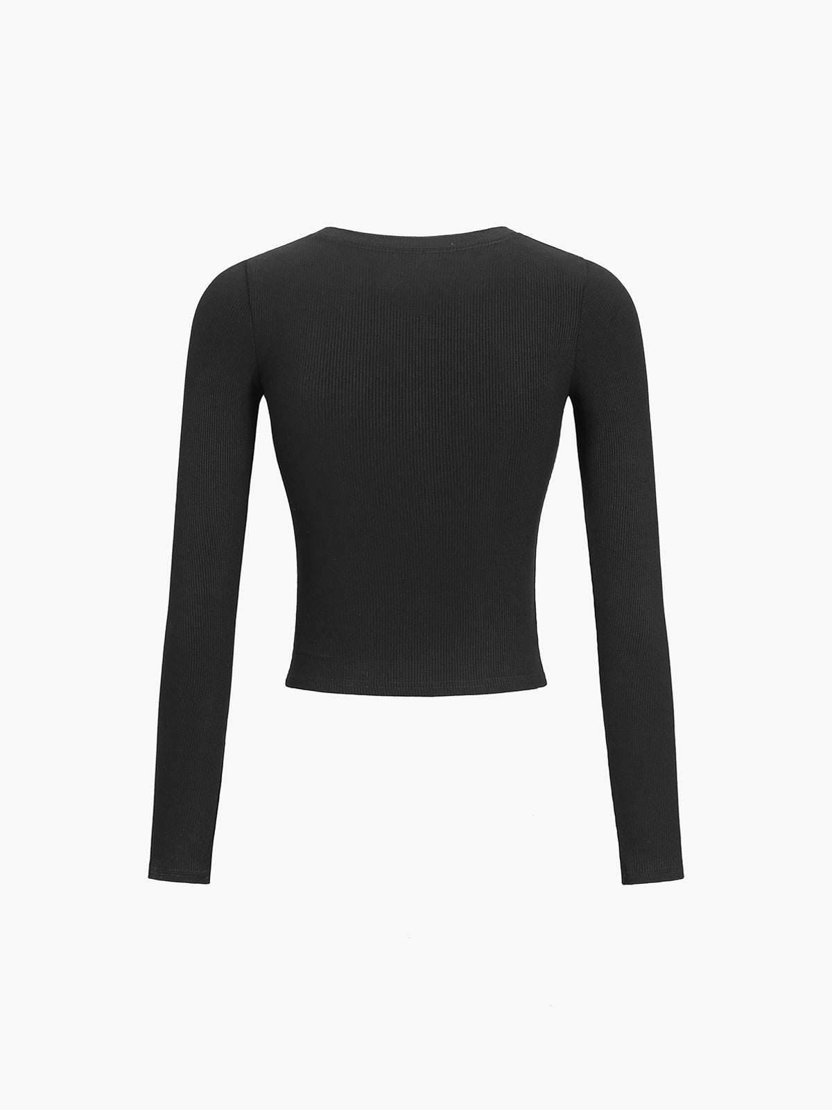 Ribbed Long Sleeve Cropped Button Down Shirt