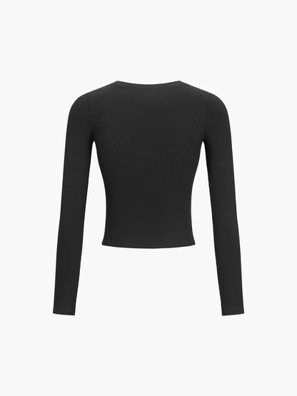 Ribbed Long Sleeve Cropped Button Down Shirt