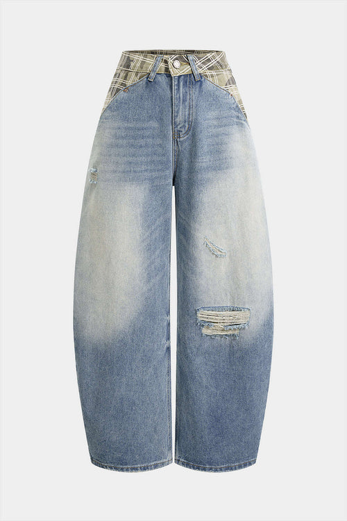 Ripped Wide Leg Denim Jeans