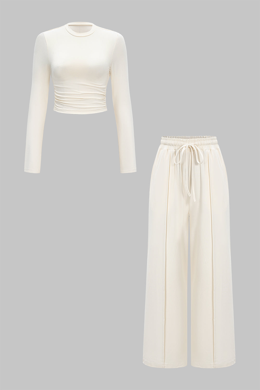 Ruched Long Sleeve Top And High Waist Trousers Set
