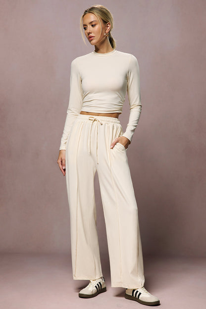 Ruched Long Sleeve Top And High Waist Trousers Set