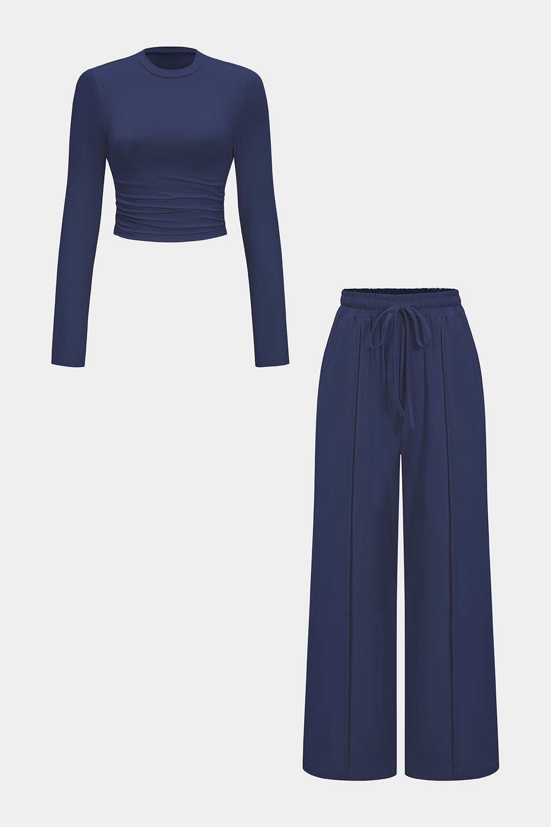 Ruched Long Sleeve Top And High Waist Trousers Set