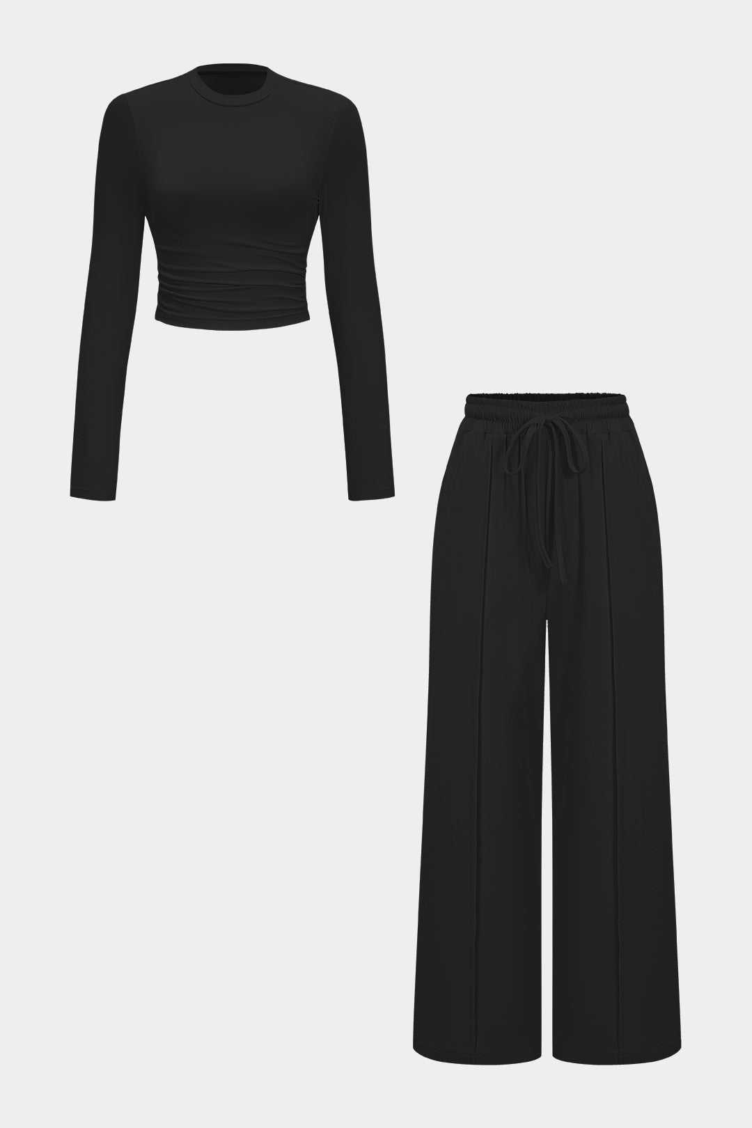 Ruched Long Sleeve Top And High Waist Trousers Set